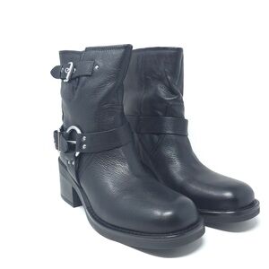 Kenneth Cole Stride Black Leather Motorcycle Boots Winter